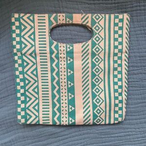 Giannini Teal and Tan Geometric Print Tote